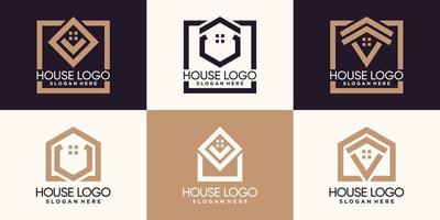 conjunto de diseño de logotipo de casa con estilo de arte de línea y vector premium de concepto creativo