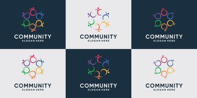 Set of community people logo design with line art style Premium Vector