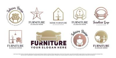Set bundle of furniture logo design with creative element Premium Vector