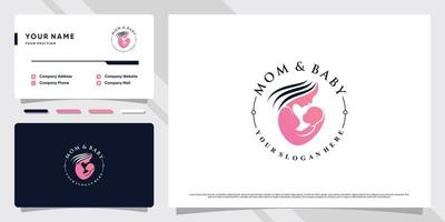 Mom and baby logo with modern style concept and business card design Premium Vector