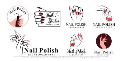 Nail and manicure icon set logo template with unique concept Premium Vector