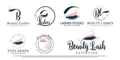 Beauty eyelashes icon set logo design template with creative element Premium Vector