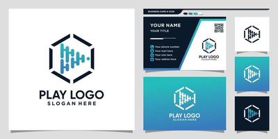 Abstract play logo technology with line art style and business card design Premium Vector