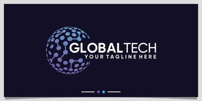 inspiración de diseño de logotipo de tecnología global con arte lineal y vector premium de estilo de punto