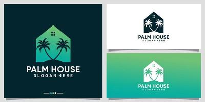 diseño de logotipo de casa de palmeras con vector premium de concepto de espacio negativo