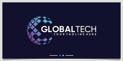 Global planet logo design technology with creative concept Premium Vector