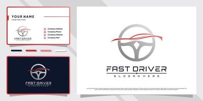 Steering sport car logo design with line art style and business card design Premium Vector