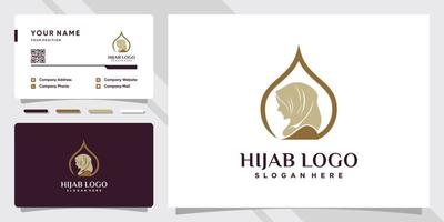 Woman hijab logo with unique concept and business card design Premium Vector