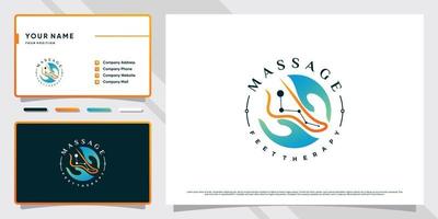 logotipo de terapia de pies de masaje creativo con concepto único y diseño de tarjeta de visita vector premium