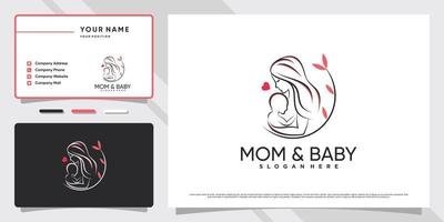 Mom and baby logo with creative element and business card design Premium Vector