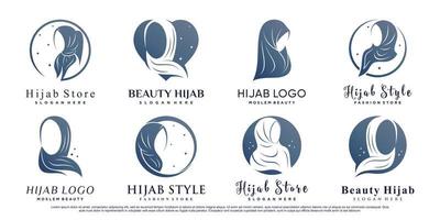 Set of hijab logo design template for moslem fashion with creative element Premium Vector