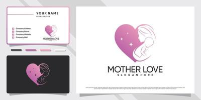 Mother and baby logo with heart or love concept and business card design Premium Vector