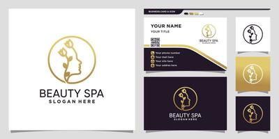 Beauty and spa logo with line art style and business card design Premium Vector