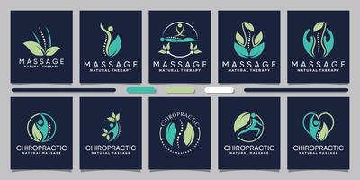 Set bundle of chiropractic and massage logo design with natural leaf concept Premium Vector