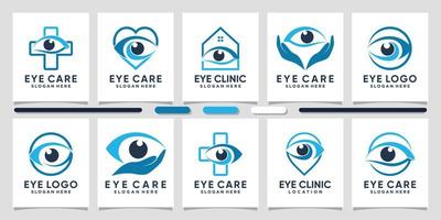 Set bundle of eye logo design illustration with creative element Premium Vector