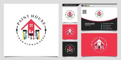 Creative paint and house logo design inspiration with business card design Premium Vector