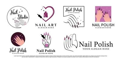conjunto de manicura de diseño de logotipo de esmalte de uñas con vector premium de elemento creativo