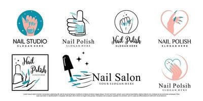 Nail polish icon set logo design template with creative element Premium Vector