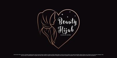 Beauty hijab logo design template with line art style and creative element Premium Vector