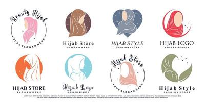 Muslimah icon set logo template wearing hijab Premium Vector