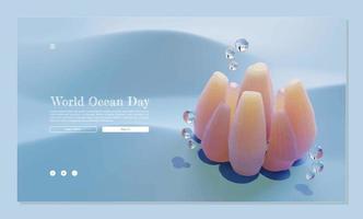 World Ocean Day Landing Page Template With Tube Sponge 3D Render Illustration vector