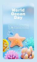 plantilla de póster del día mundial del océano con fondo de ilustración de estrella de mar vector