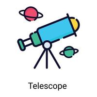 telescopio, icono de línea de color de descubrimiento aislado en fondo blanco vector