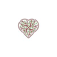 árbol de amor, corazón de la naturaleza, hoja, ramita, raíz. plantilla de logotipo de icono de vector