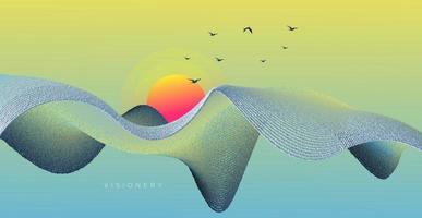 Conceptual sunrise Scenery with dynamic wave. Abstract sunrise art wallpaper. vector