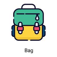 mochila, icono de línea de color de bolsa aislado en fondo blanco vector