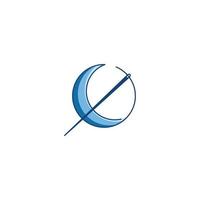 Elegant knitting dream, crescent moon and needle. Vector logo icon template