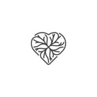 raíz de amor o árbol de ramitas, corazón en forma de raíz. plantilla de icono de logotipo vectorial vector