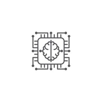 Artificial intelligence AI, chip brain technology, core. Vector icon outline template