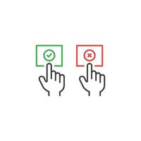 Hand pressing vote yes or no button. Vector icon template