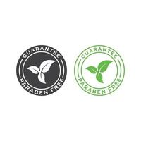 Paraben free, guarantee label. Vector icon template