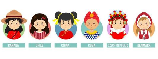 establecer avatares de chicas con diferentes países vector