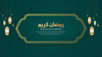 Ramadan Kareem Islamic Arabic Green Luxury Background with Geometric pattern and Beautiful Lanterns vector