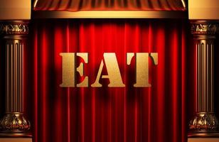 eat golden word on red curtain photo