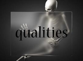 qualities word on glass and skeleton photo