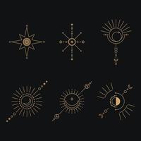 Set of moon and sun line art. Minimal boho linear symbols. Celestial mystic element. Vector line art illustration.