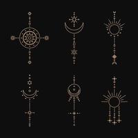 Set of moon and sun line art. Minimal boho linear symbols. Celestial mystic element. Vector line art illustration.