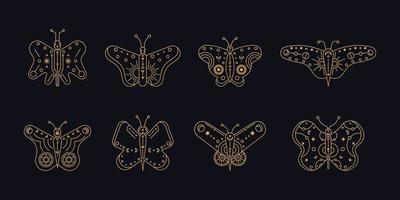 Butterfly line art. Set of butterfly line art. Minimal boho linear symbols. Celestial mystic element. Vector line art illustration.