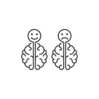 Brain with emotions, sad and happy mind, psychological. Vector outline icon template