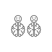 Brain with emotions, sad and happy mind, psychological. Vector outline icon template