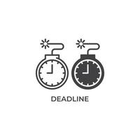 Deadline concept, clock time with bomb.  Vector outline icon template