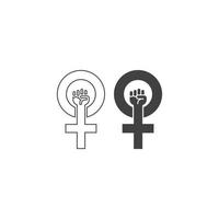 Female power, feminism, woman gender with fist protest hand. Vector outline icon template