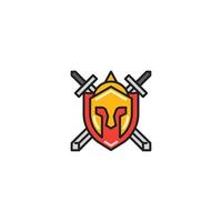 casco de guerrero espartano con escudo y espada. plantilla de icono de logotipo vectorial