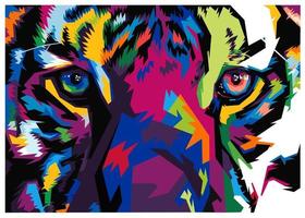 cabeza de tigre colorida en estilo pop art aislada con fondo negro vector