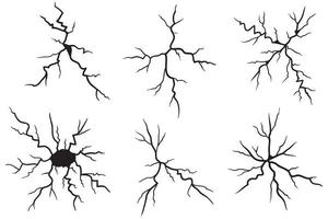 conjunto de grietas en el suelo. terremoto y grietas en el suelo, efecto de agujero, craquelado y textura de pared dañada. las ilustraciones vectoriales se pueden utilizar para temas de terremoto, accidente, destrucción vector