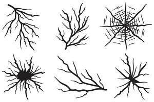 Ground cracks set. Earthquake and ground cracks, hole effect, craquelure and damaged wall texture. Vector illustrations can be used for topics earthquake, crash, destruction